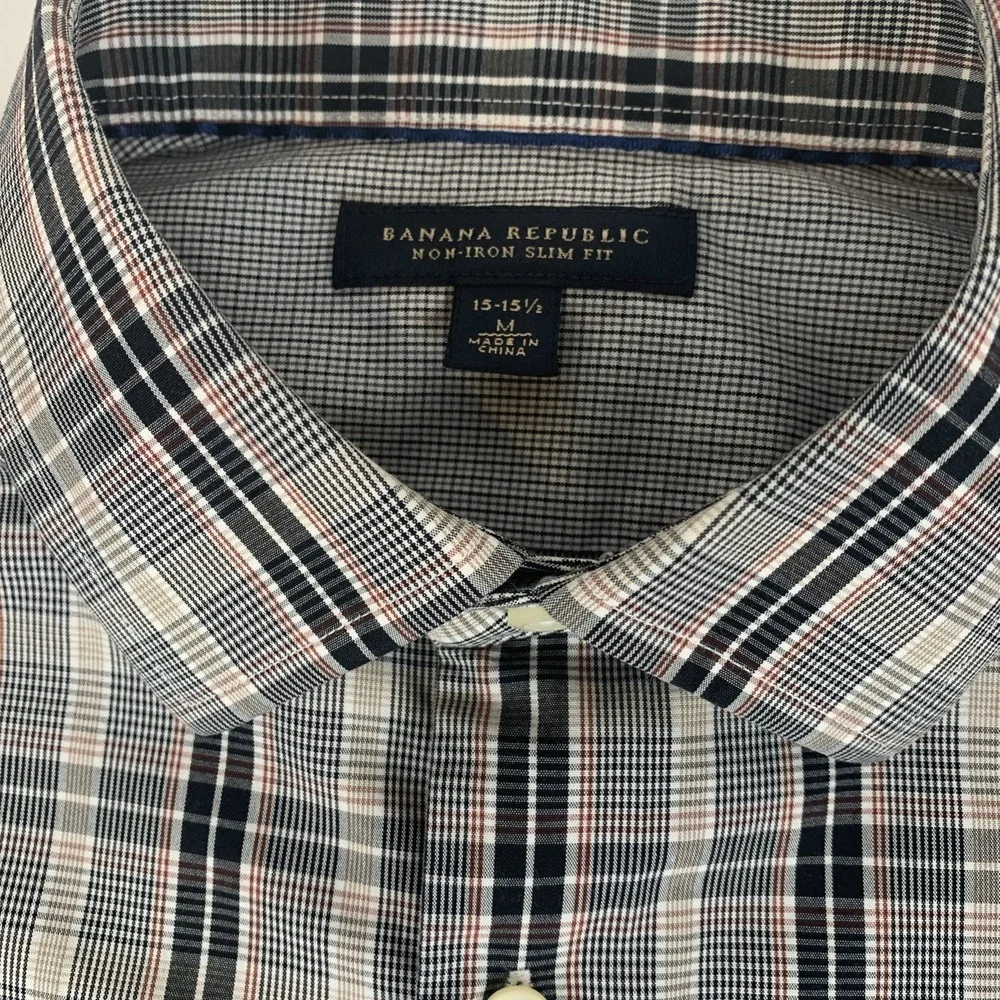 Banana Republic Plaid Dress Shirt 15-15.50 Slim Fit Non Iron 100% Cotton